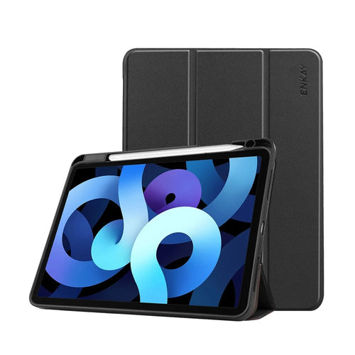 ENKAY HAT PRINCE ENK-8015 Tri-fold Stand PU Leather Smart Cover with Pen Slot for iPad Air (2020)/Air (2022)/iPad Pro 11 2018 - Black - 1
