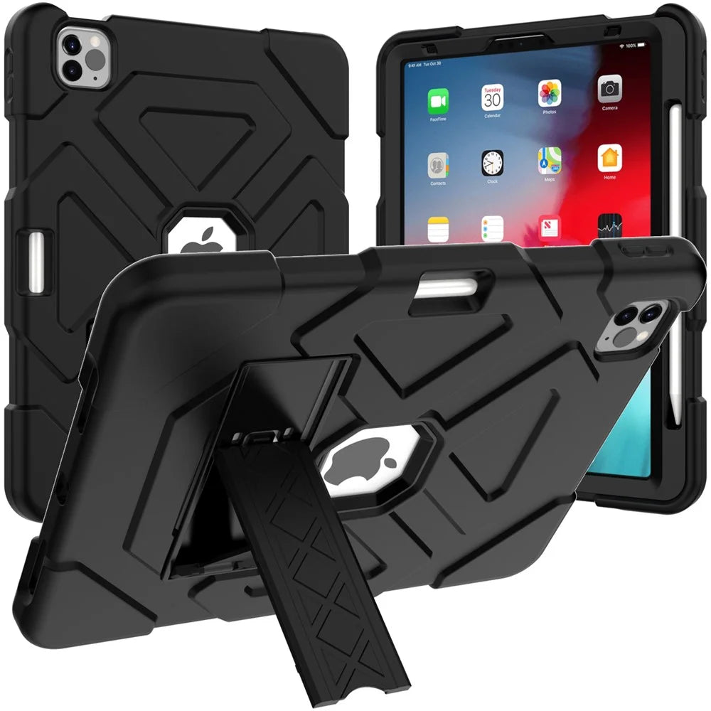 Dual-Color Splicing Shockproof PC + Silicone Protector with Kickstand for iPad Air (2020) / Air (2022) - Black / Black - 1