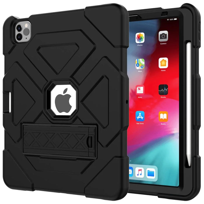 Dual-Color Splicing Shockproof PC + Silicone Protector with Kickstand for iPad Air (2020) / Air (2022) - Black / Black - 2