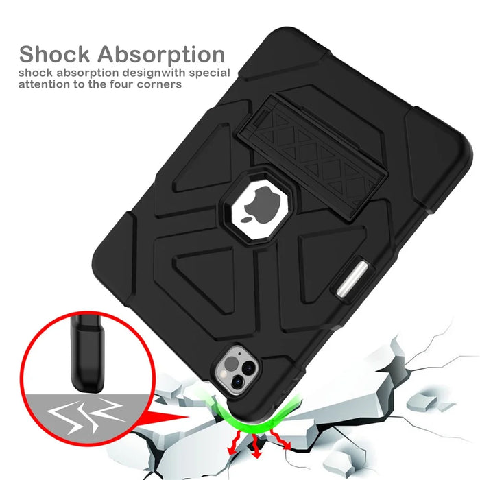 Dual-Color Splicing Shockproof PC + Silicone Protector with Kickstand for iPad Air (2020) / Air (2022) - Black / Black - 4