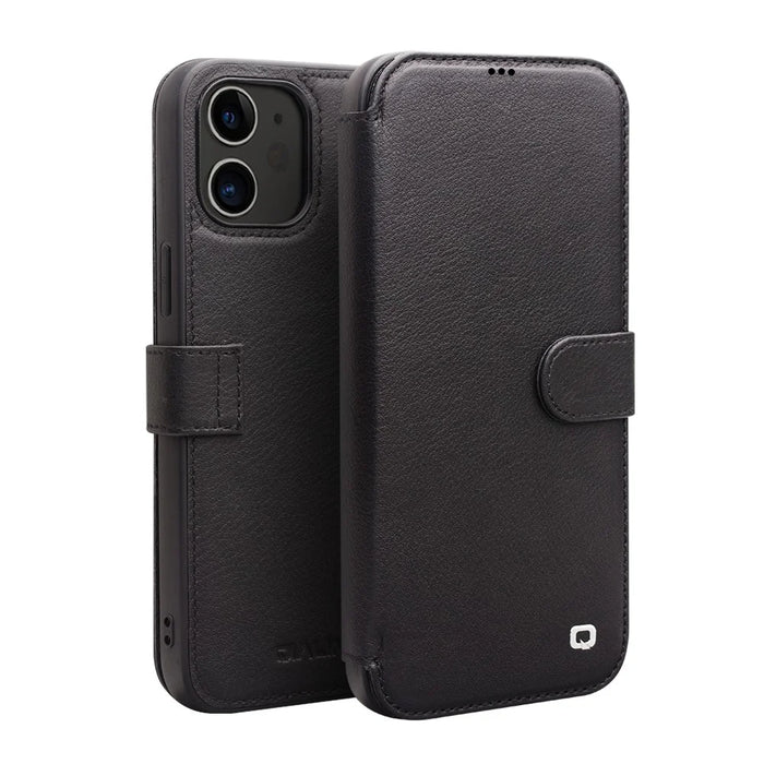 QIALINO Commercial Magnetic Clasp Top Cowhide Leather Case for iPhone 12 mini Cover - Black - 1
