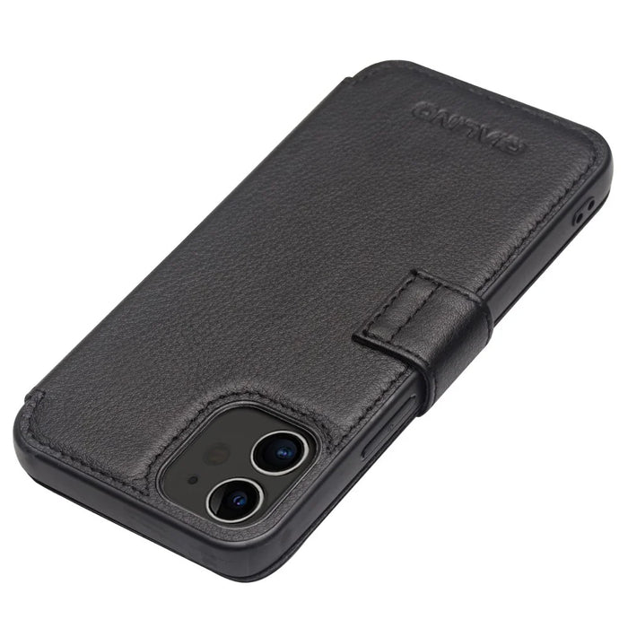 QIALINO Commercial Magnetic Clasp Top Cowhide Leather Case for iPhone 12 mini Cover - Black - 3