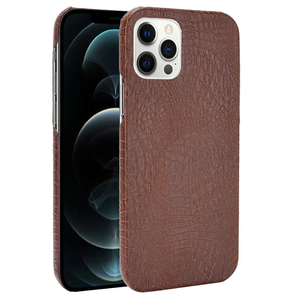 Crocodile Texture PU Leather Coated Plastic Phone Case for iPhone 12 Pro Max - Brown - 1