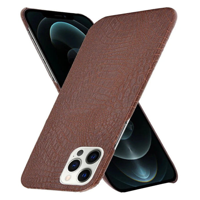 Crocodile Texture PU Leather Coated Plastic Phone Case for iPhone 12 Pro Max - Brown - 2