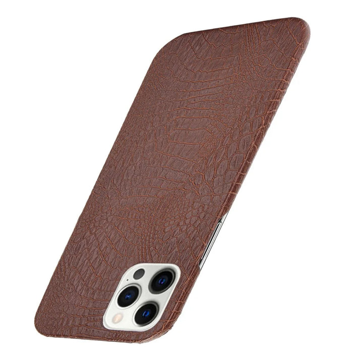 Crocodile Texture PU Leather Coated Plastic Phone Case for iPhone 12 Pro Max - Brown - 3