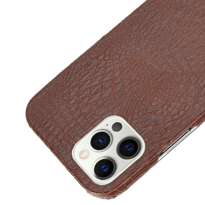 Crocodile Texture PU Leather Coated Plastic Phone Case for iPhone 12 Pro Max - Brown - 4