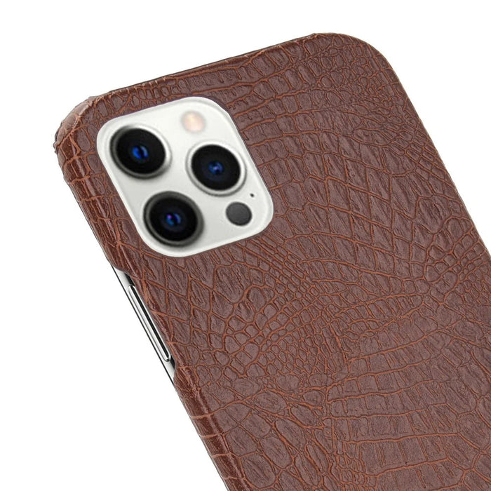 Crocodile Texture PU Leather Coated Plastic Phone Case for iPhone 12 Pro Max - Brown - 5
