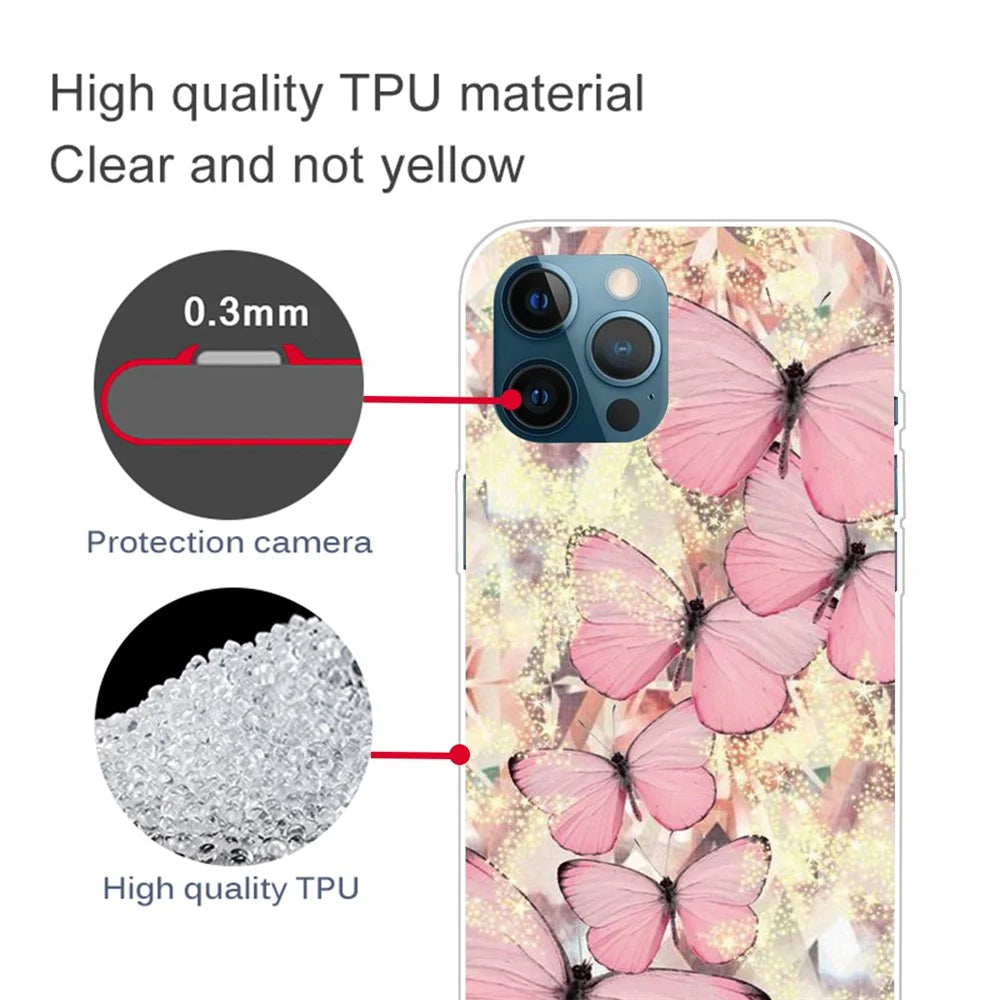 Pattern Printing Soft TPU Phone Case for iPhone 12/12 Pro Cover - Pink Butterflies - 3