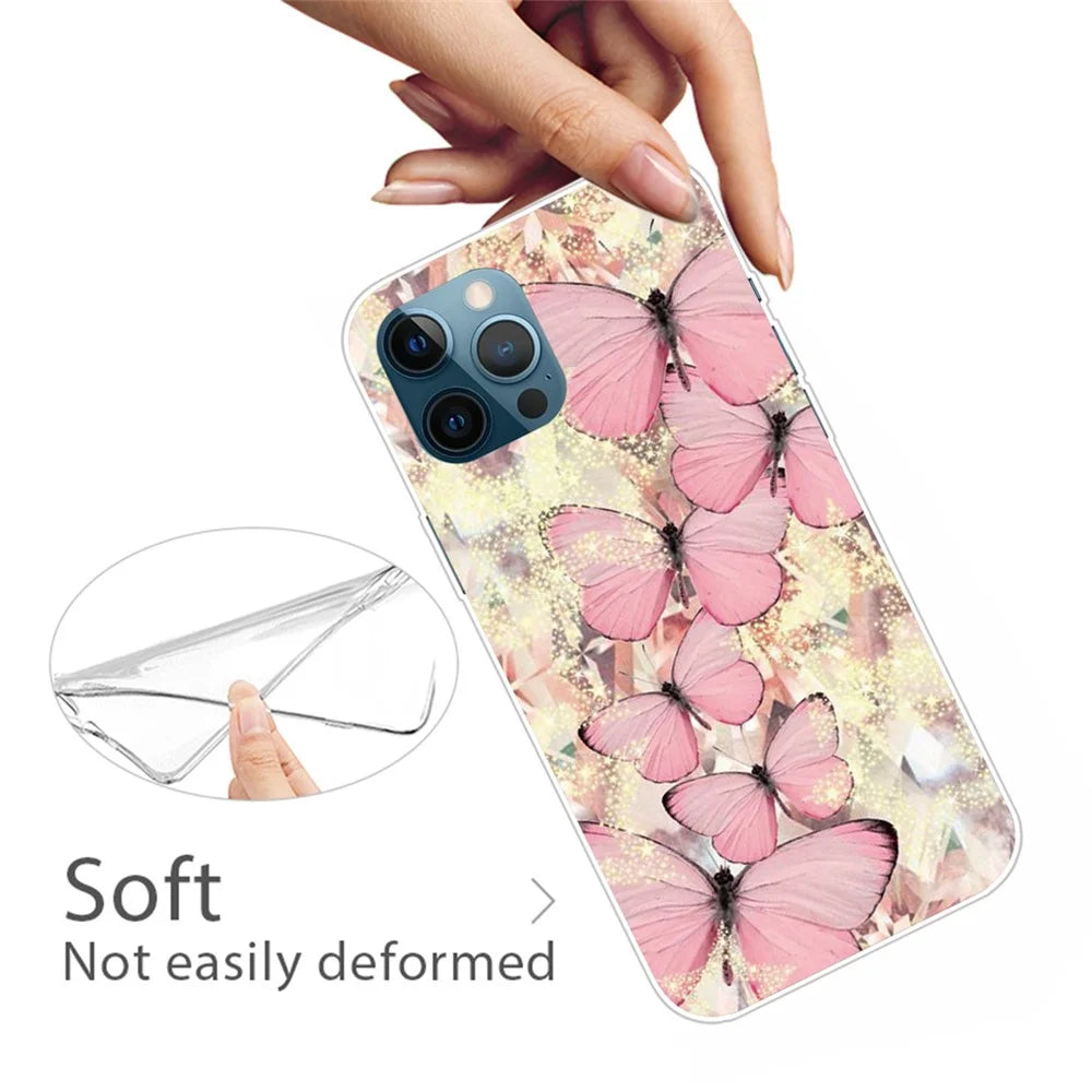 Pattern Printing Soft TPU Phone Case for iPhone 12/12 Pro Cover - Pink Butterflies - 4