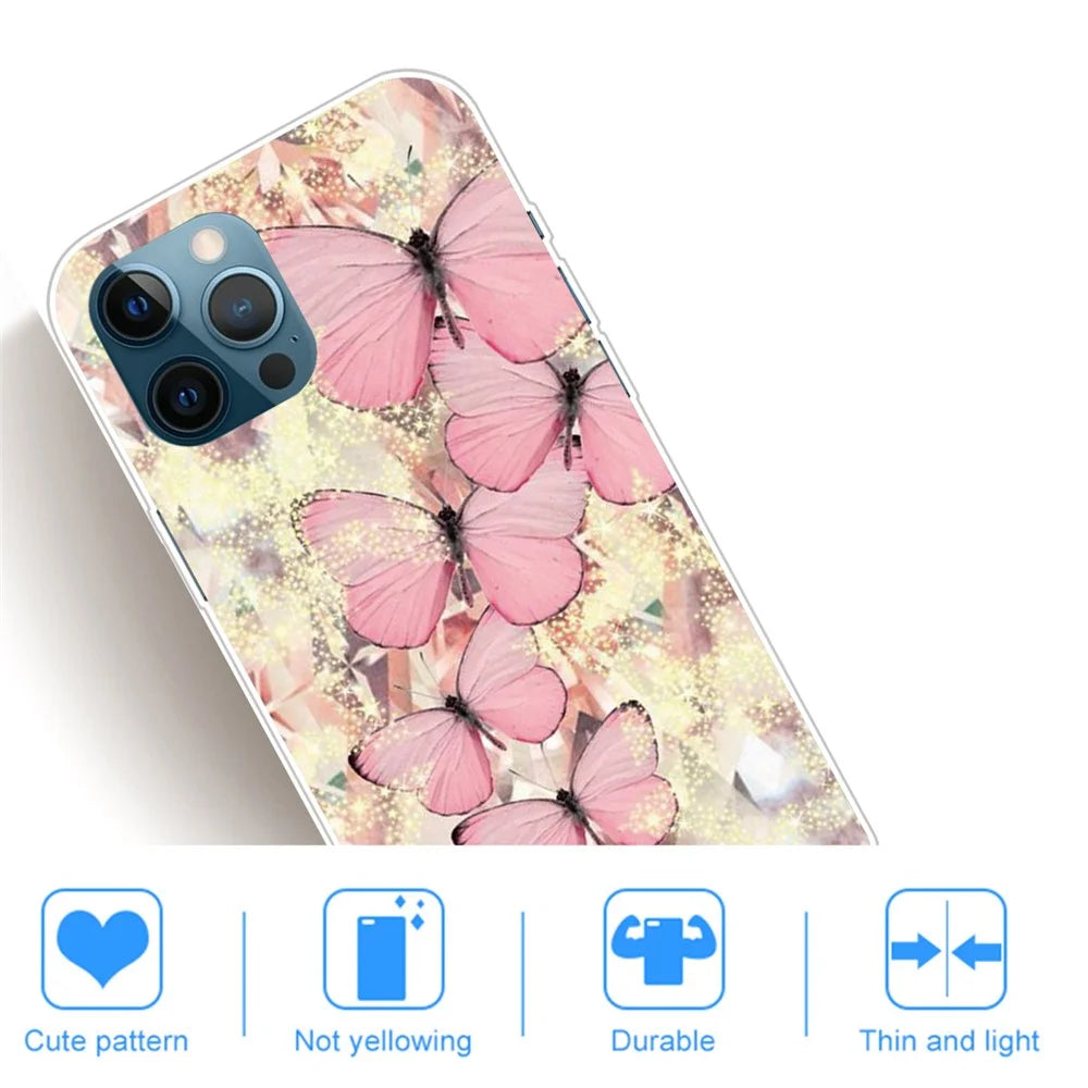 Pattern Printing Soft TPU Phone Case for iPhone 12/12 Pro Cover - Pink Butterflies - 5