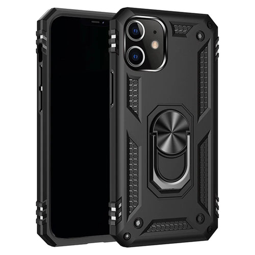Anti-drop PC + TPU Hybrid Cell Phone Cover with Ring Kickstand for iPhone 12/12 Pro - Black - 1