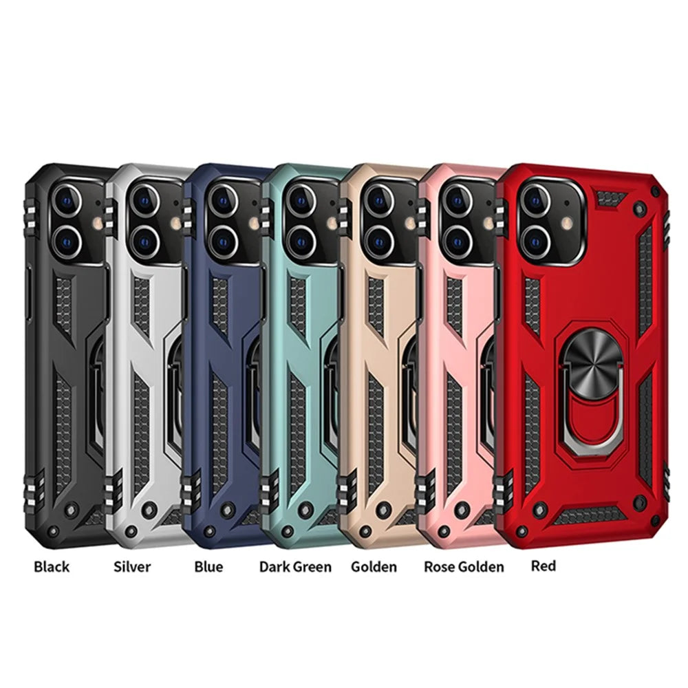 Anti-drop PC + TPU Hybrid Cell Phone Cover with Ring Kickstand for iPhone 12/12 Pro - Black - 2