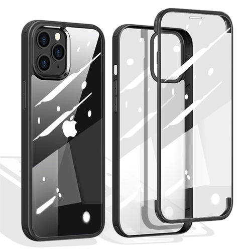 Double Sided Tempered Glass + TPU Hybrid Shell for iPhone 12 Pro/12 - Black - 1