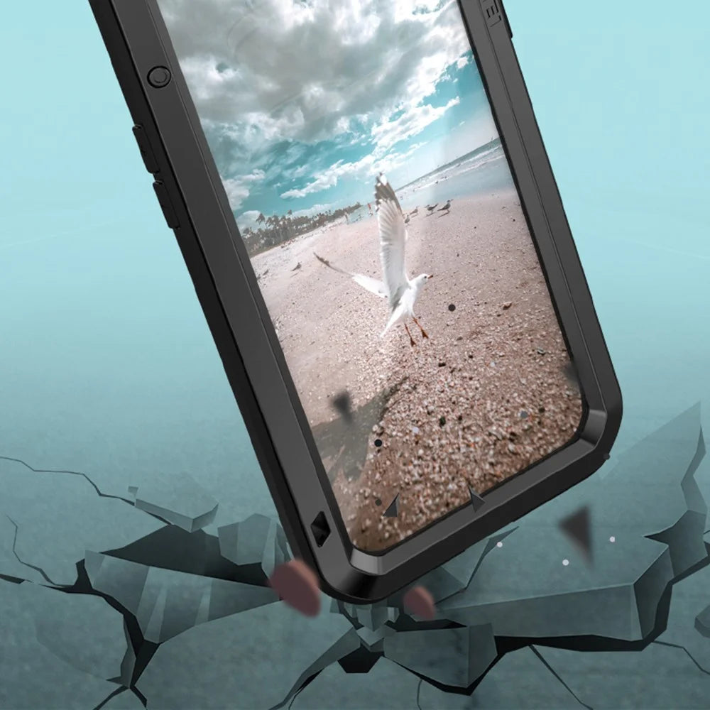 LOVE MEI Metal + Silicone Shockproof Dropproof Dustproof Case with Temepered Glass Film for iPhone 12 Pro Protector Cover - Black - 2