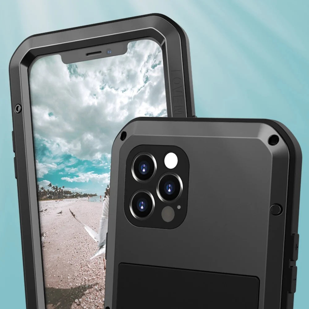 LOVE MEI Metal + Silicone Shockproof Dropproof Dustproof Case with Temepered Glass Film for iPhone 12 Pro Protector Cover - Black - 4