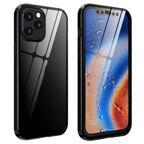 For iPhone 12 mini 5.4 inch Mutiple Colors Magnetic Installation Metal Edge + Double-sided Tempered Glass Cover - Black - 1