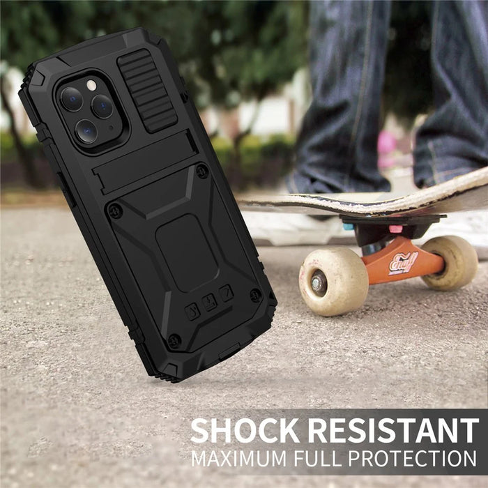 R-JUST Shockproof Dustproof Waterproof Protective Case for iPhone 12 Pro/12 Kickstand Shell - Black - 6
