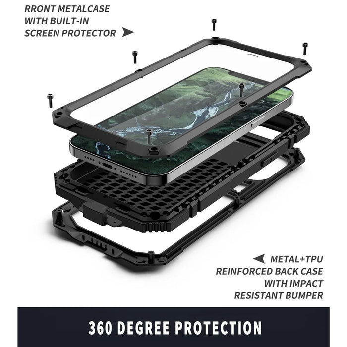 R-JUST Shockproof Dustproof Waterproof Protector Case for iPhone 12 Pro Max Kickstand Shell with Accurate Cut-outs  - Black - 5