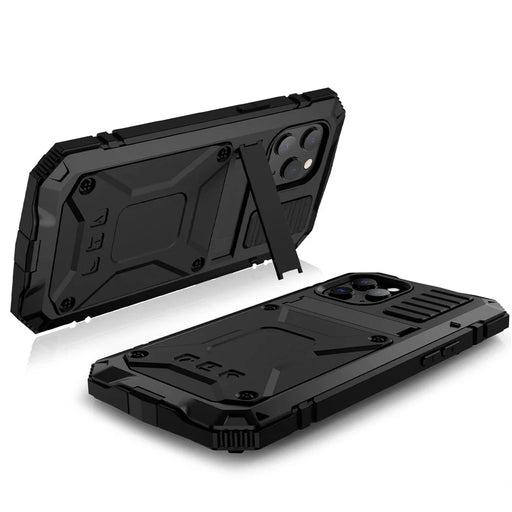 R-JUST Shockproof Dustproof Waterproof Protector Cover for iPhone 12 mini Kickstand Shell - Black - 1