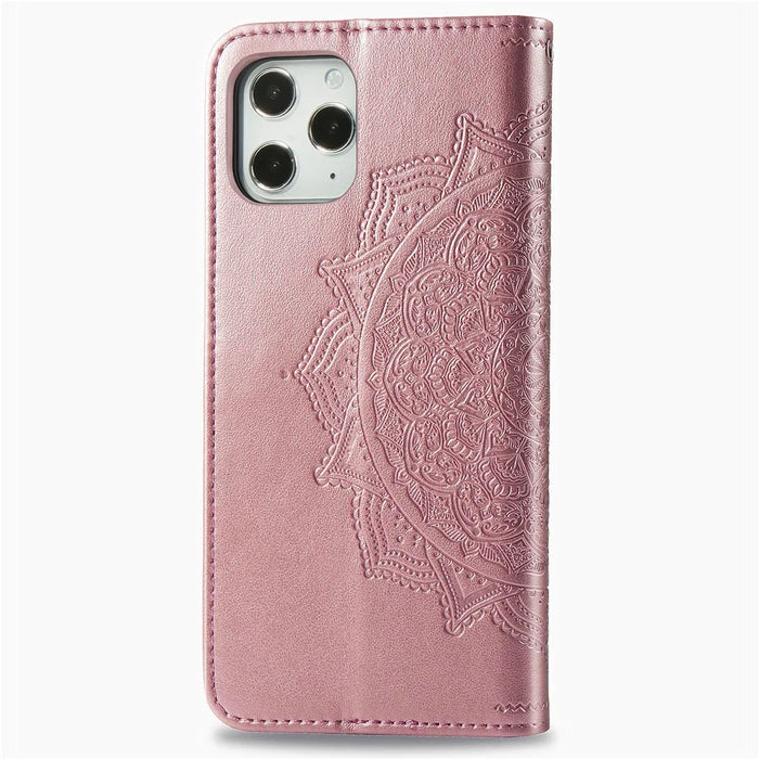 Embossed Mandala Flower Leather Wallet Stand Case for iPhone 12 Pro Max - Rose Gold - 2