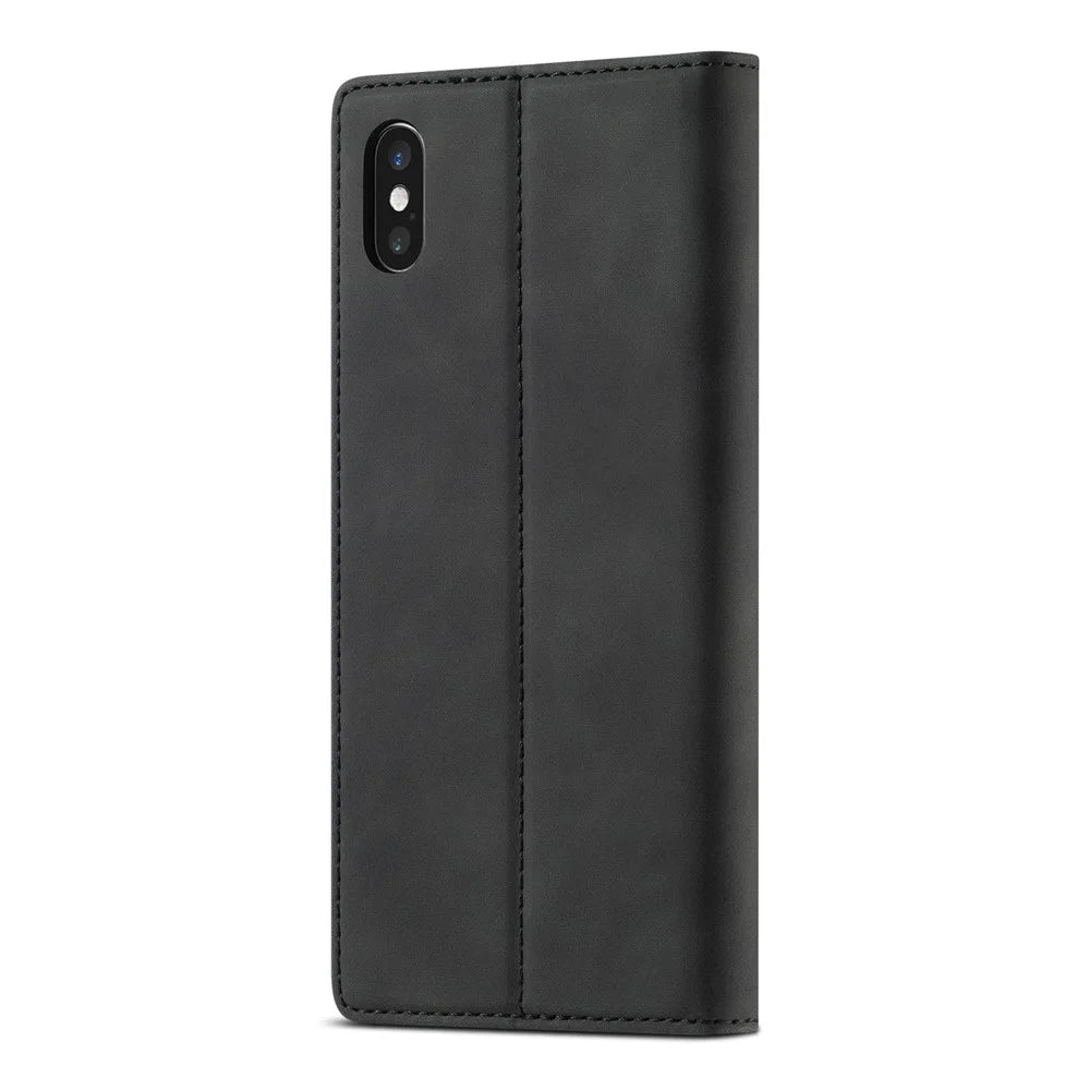 LC.IMEEKE Strong Magnetic Leather Wallet Stand Phone Protective Shell for iPhone X/XS - Black - 2