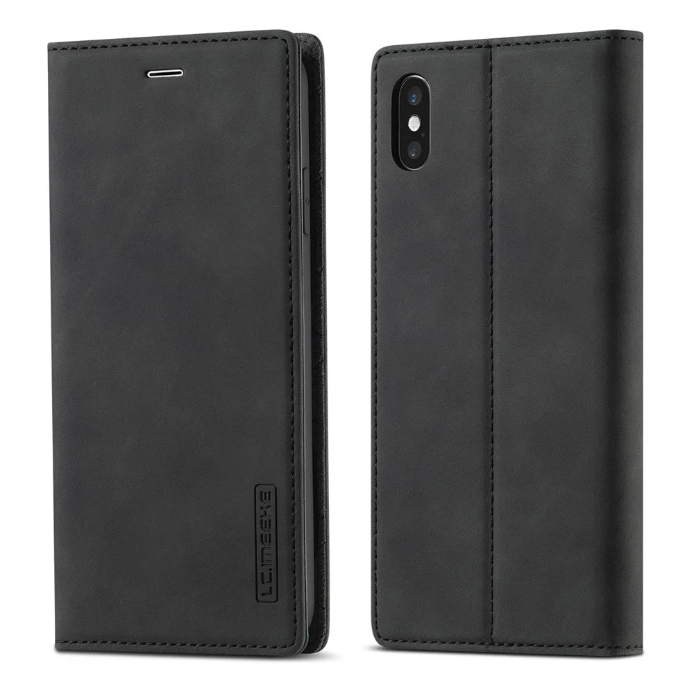 LC.IMEEKE Strong Magnetic Leather Wallet Stand Phone Protective Shell for iPhone X/XS - Black - 3