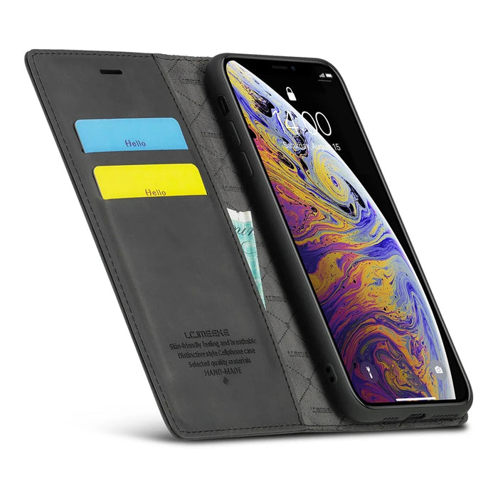 LC.IMEEKE Leather Wallet Stand Strong Magnetic Phone Protective Shell for iPhone XS Max - Black - 7