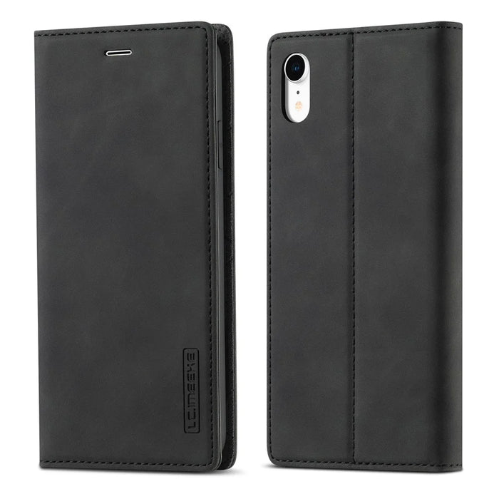LC.IMEEKE TPU + PU Leather Strong Magnetic Phone Protective Shell for iPhone XR - Black - 3