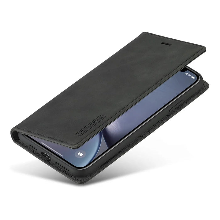 LC.IMEEKE TPU + PU Leather Strong Magnetic Phone Protective Shell for iPhone XR - Black - 5