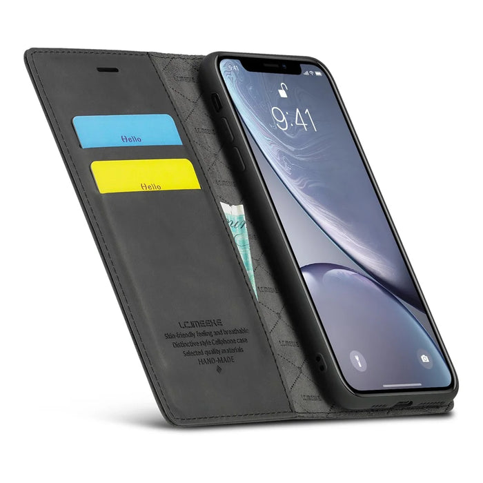 LC.IMEEKE TPU + PU Leather Strong Magnetic Phone Protective Shell for iPhone XR - Black - 6
