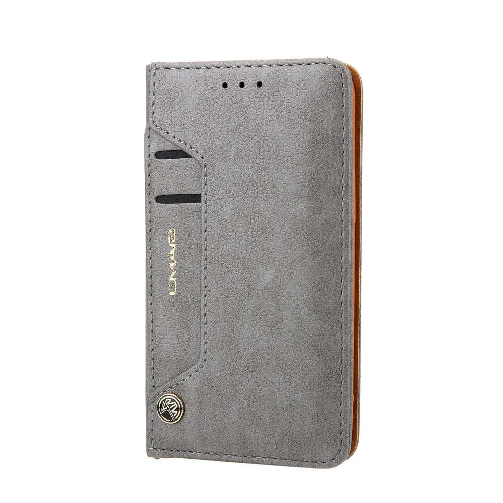 CMAI2 TPU + PU Leather Phone Cover Case with Wallet and Stand for iPhone 12 mini - Grey - 1