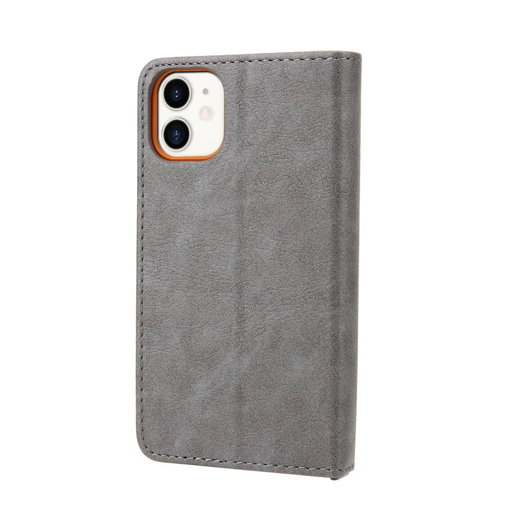 CMAI2 TPU + PU Leather Phone Cover Case with Wallet and Stand for iPhone 12 mini - Grey - 2