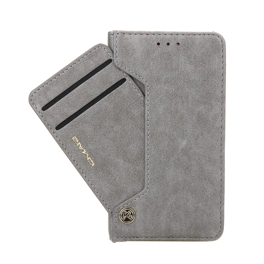 CMAI2 TPU + PU Leather Phone Cover Case with Wallet and Stand for iPhone 12 mini - Grey - 3
