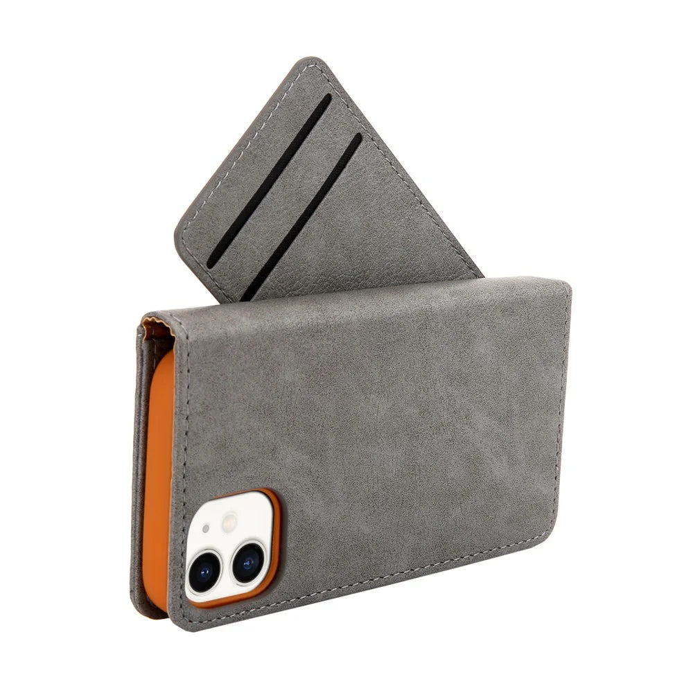 CMAI2 TPU + PU Leather Phone Cover Case with Wallet and Stand for iPhone 12 mini - Grey - 4