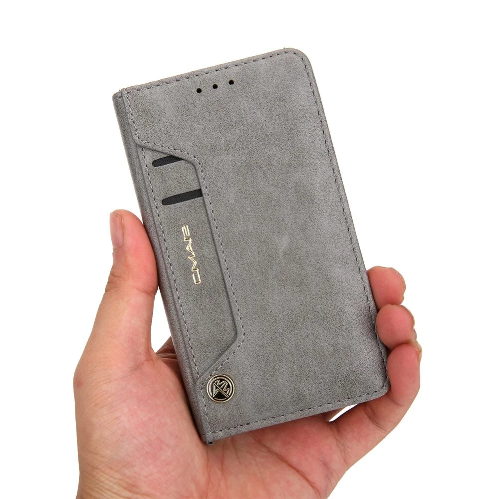 CMAI2 TPU + PU Leather Phone Cover Case with Wallet and Stand for iPhone 12 mini - Grey - 6