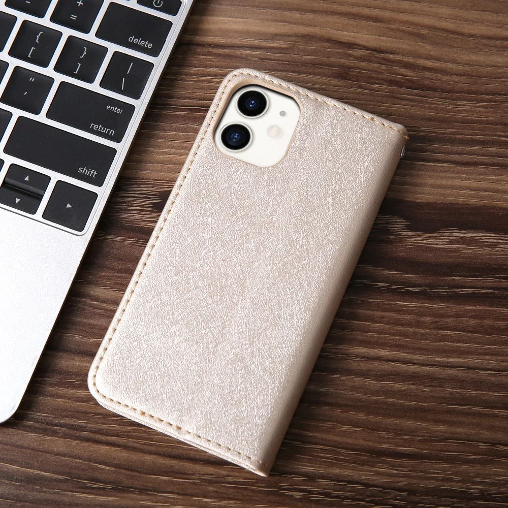 CMAI2 PU Leather Auto-absorbed Folio Cover with Card Slots for iPhone 12 mini 5.4 inch - White - 3