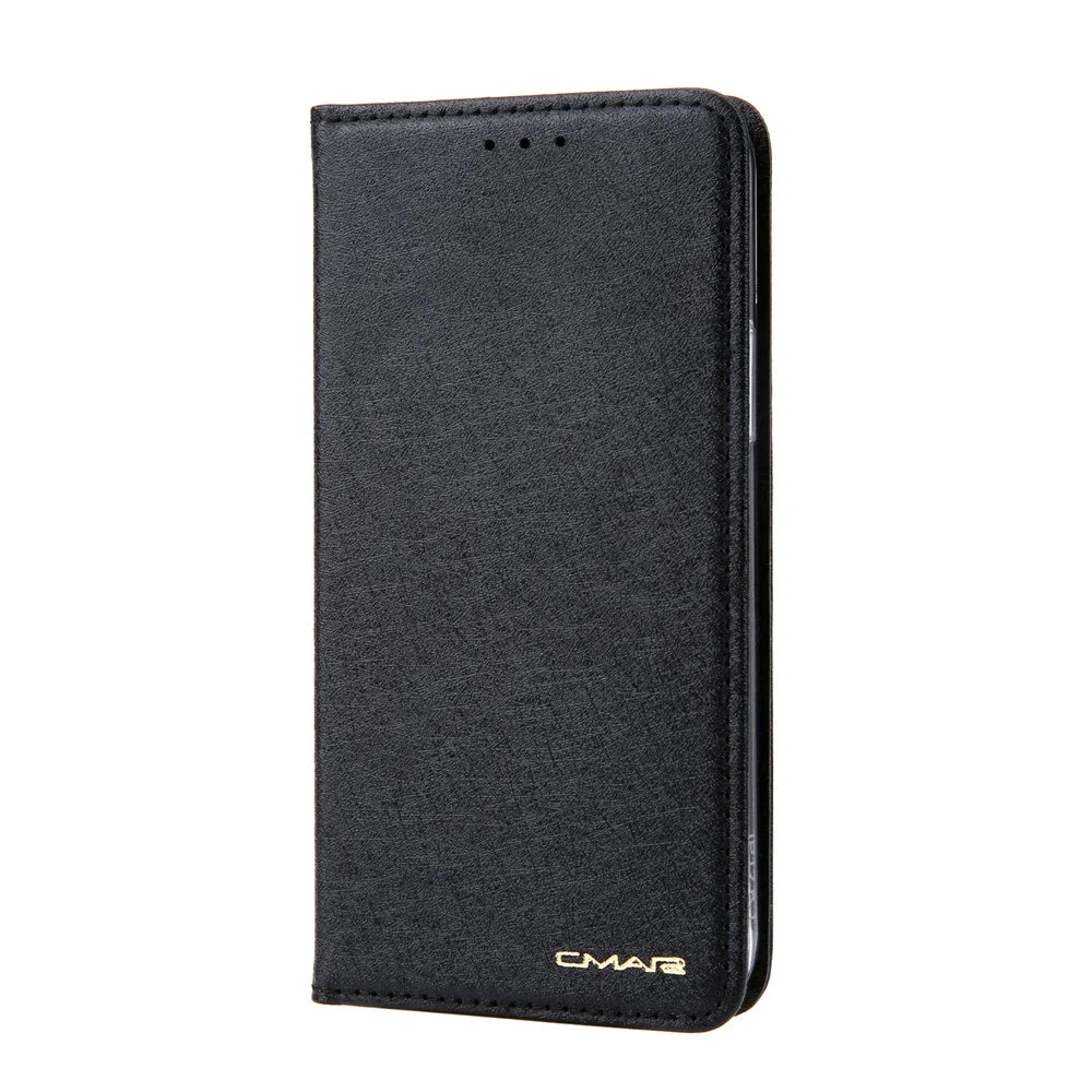 CMAI2 PU Leather Auto-absorbed Folio Cover with Card Slots for iPhone 12 Pro / iPhone 12 - Black - 1