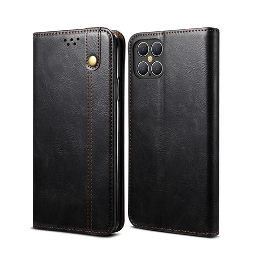 Waxy Crazy Horse Texture TPU + PU Leather Phone Cover Shell for iPhone 12/12 Pro - Black - 1