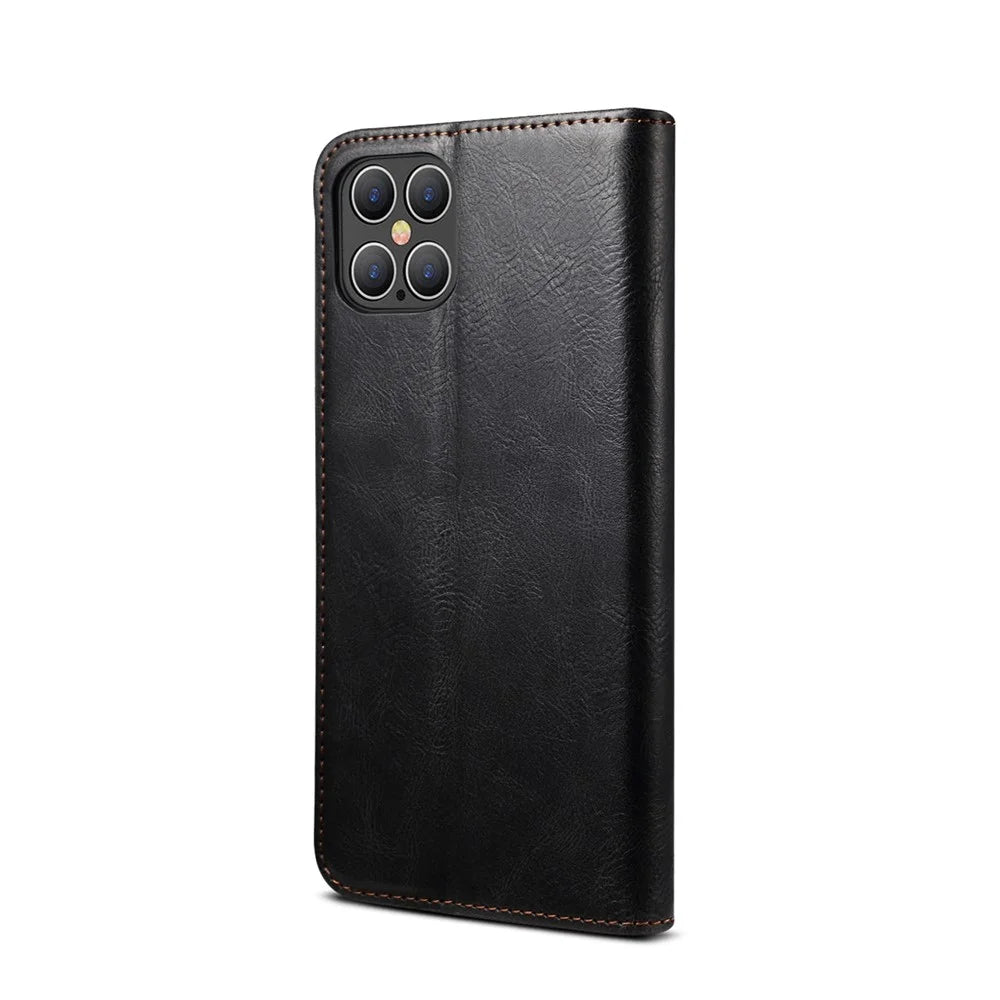 Waxy Crazy Horse Texture TPU + PU Leather Phone Cover Shell for iPhone 12/12 Pro - Black - 3