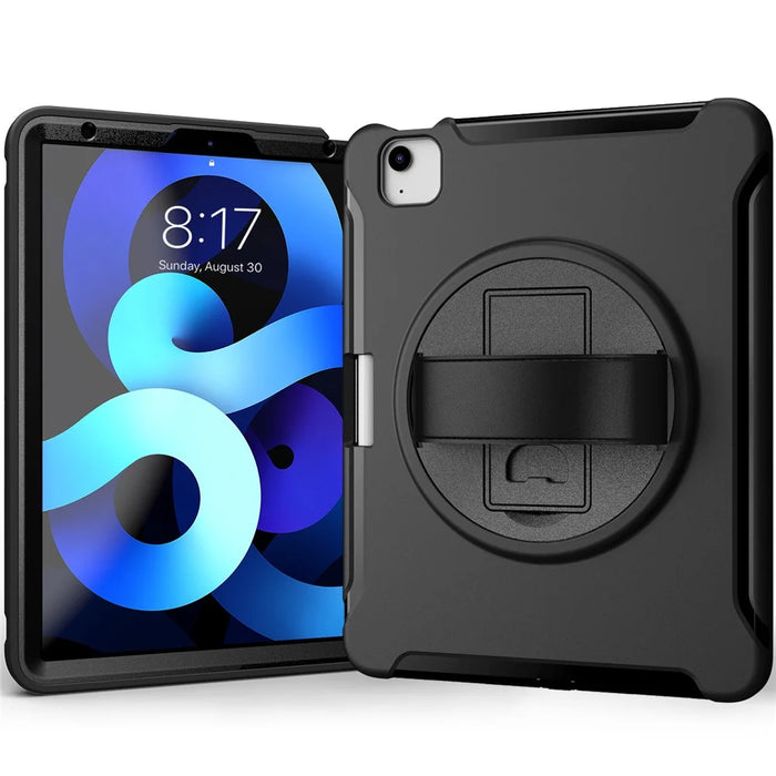 PC + TPU Cover Case with Pen Slot and 360° Swivel Kickstand Shell for iPad Air (2020)/Air (2022) - Black - 2