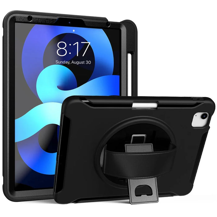 PC + TPU Cover Case with Pen Slot and 360° Swivel Kickstand Shell for iPad Air (2020)/Air (2022) - Black - 4