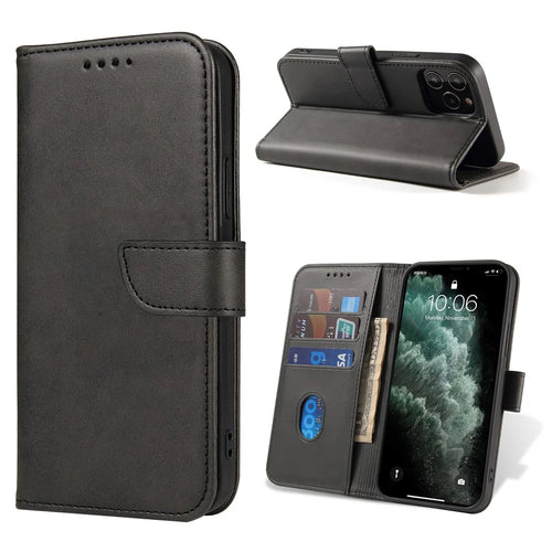Classic Style Magnetic Leather Phone Cover Case with Clasp for iPhone 12/12 Pro - Black - 1