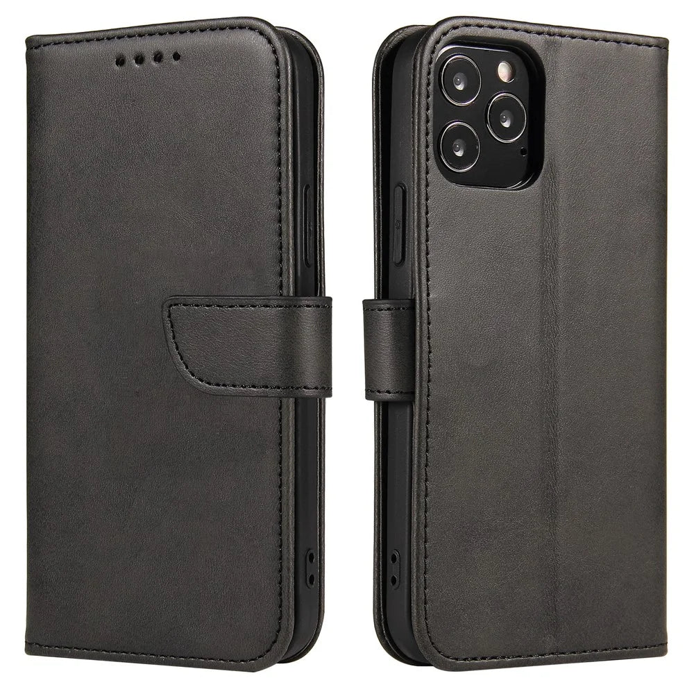 Classic Style Magnetic Leather Phone Cover Case with Clasp for iPhone 12/12 Pro - Black - 3