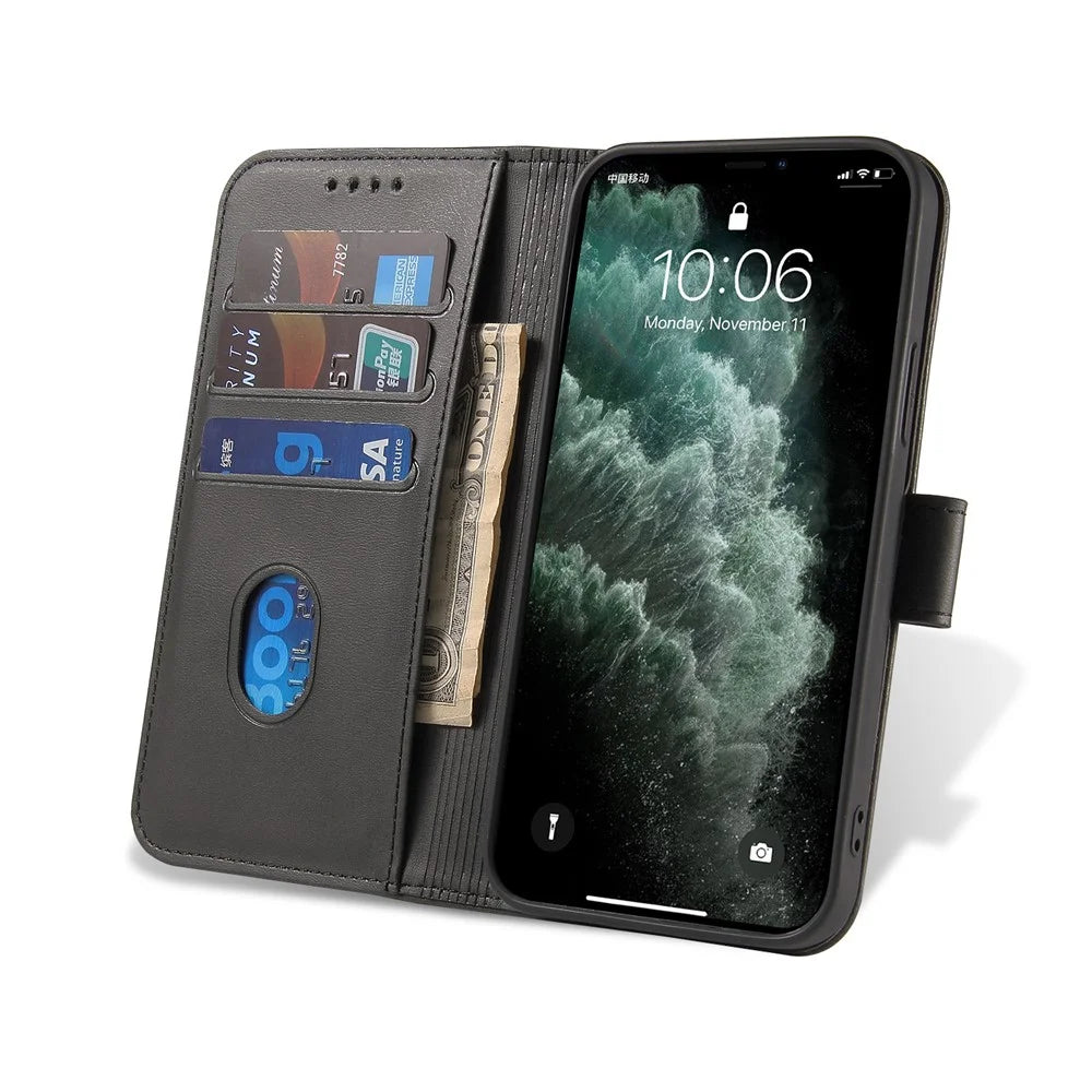 Classic Style Magnetic Leather Phone Cover Case with Clasp for iPhone 12/12 Pro - Black - 6