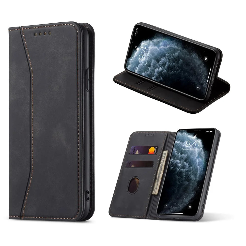 Fantasy Series Auto-absorbed Leather Wallet Stand Case for iPhone 12 Pro Max - Black - 1