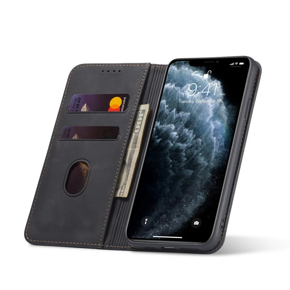 Fantasy Series Auto-absorbed Leather Wallet Stand Case for iPhone 12 Pro Max - Black - 2