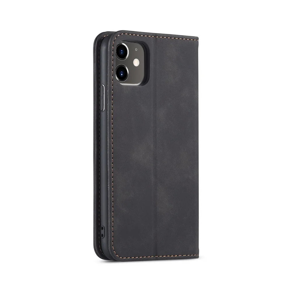 Fantasy Series Auto-absorbed Leather Wallet Stand Case for iPhone 12 Pro / iPhone 12 - Black - 2