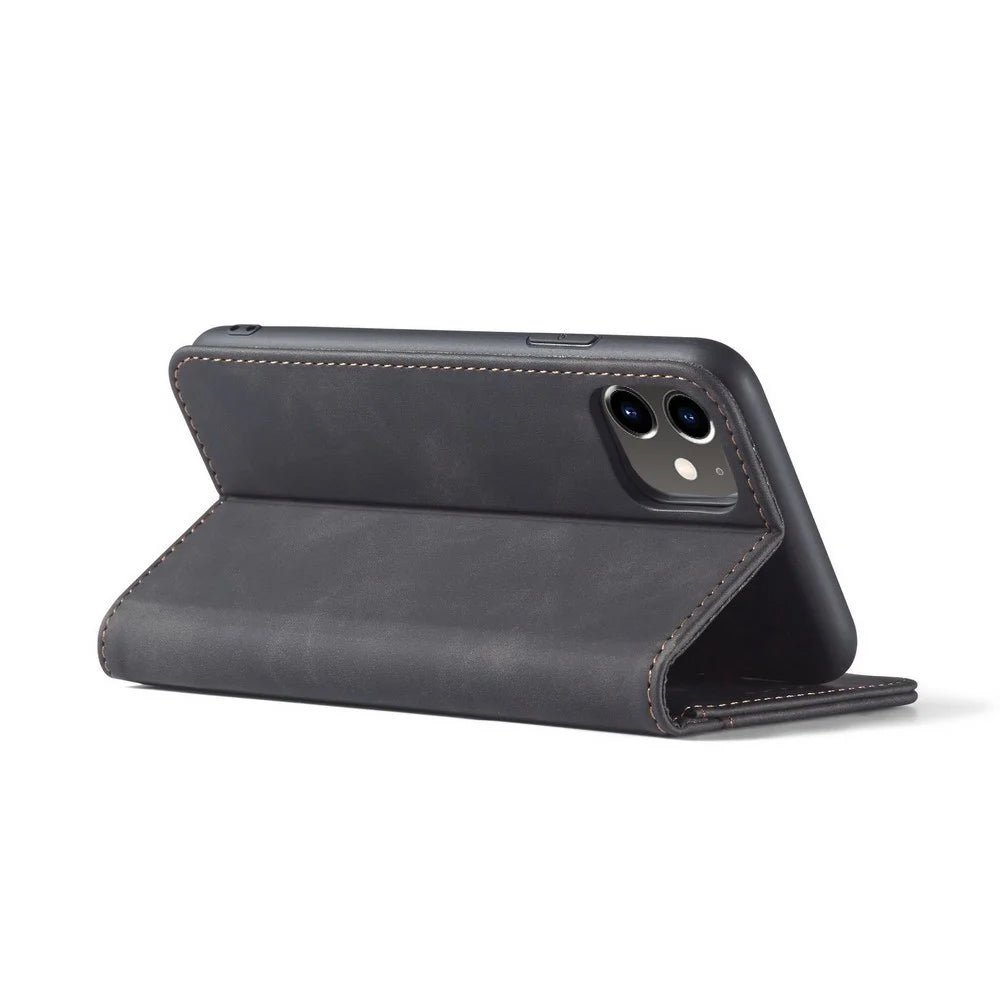 Fantasy Series Auto-absorbed Leather Wallet Stand Case for iPhone 12 Pro / iPhone 12 - Black - 4