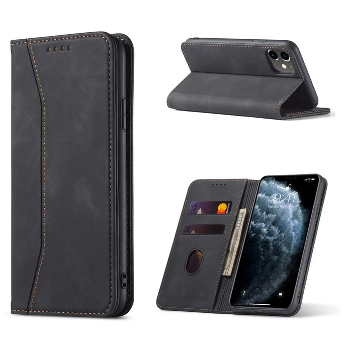 Fantasy Series Auto-absorbed Leather Wallet Stand Case for iPhone 12 mini 5.4 inch - Black - 1