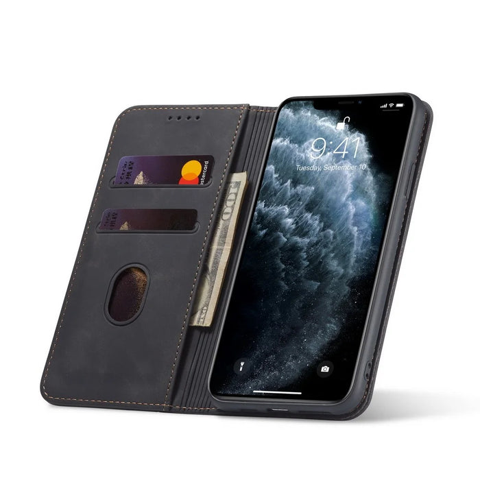 Fantasy Series Auto-absorbed Leather Wallet Stand Case for iPhone 12 mini 5.4 inch - Black - 3